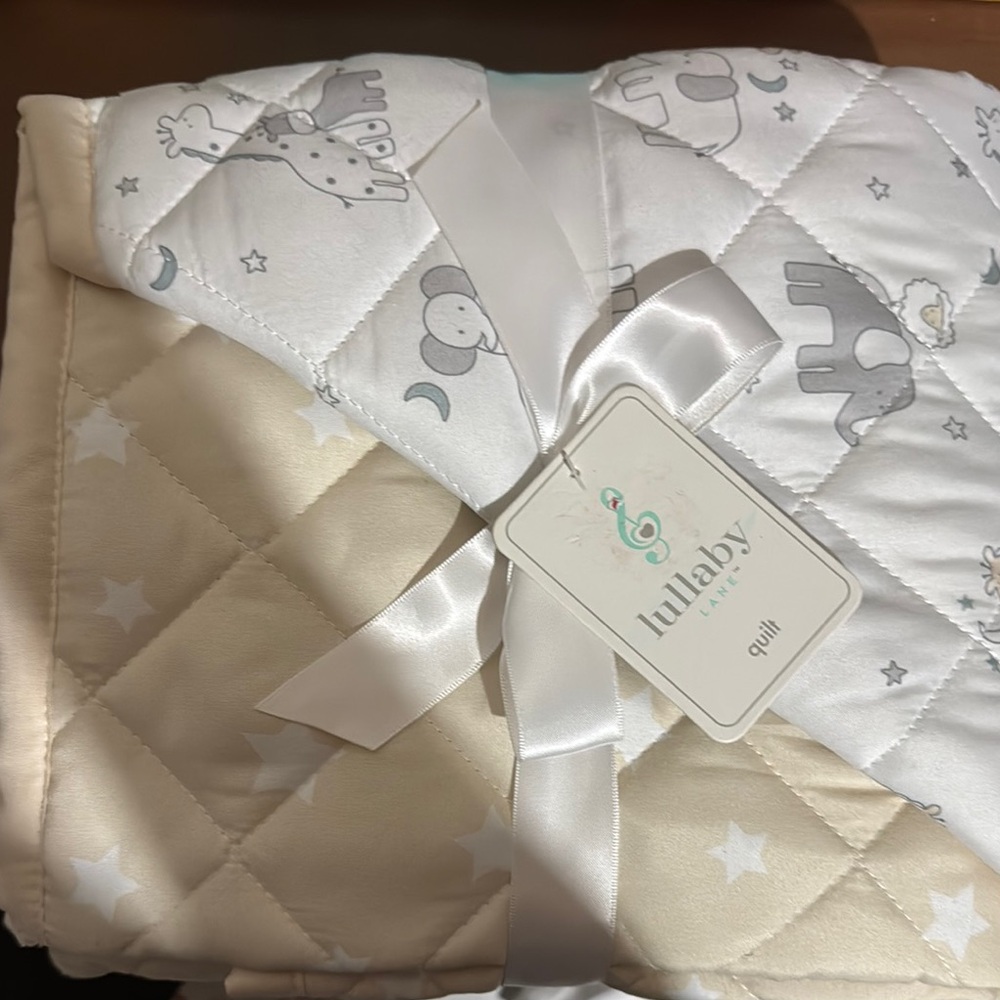 Cream and Gray Quilted Bedding Set
